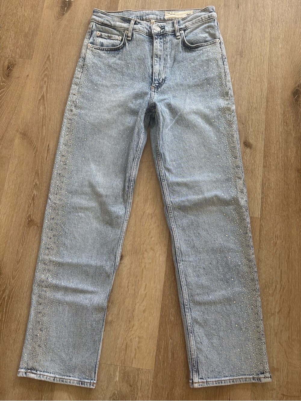 Rag & Bone Harlow Mid-Rise Ankle Straight Rhinestone Jeans - Size 28. Like New!